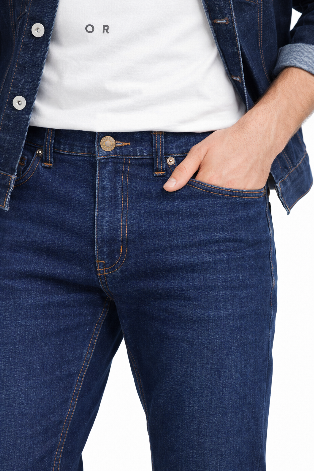 Men’s Deep Navy Classic Straight Jeans — Mid-Rise Stretch Denim