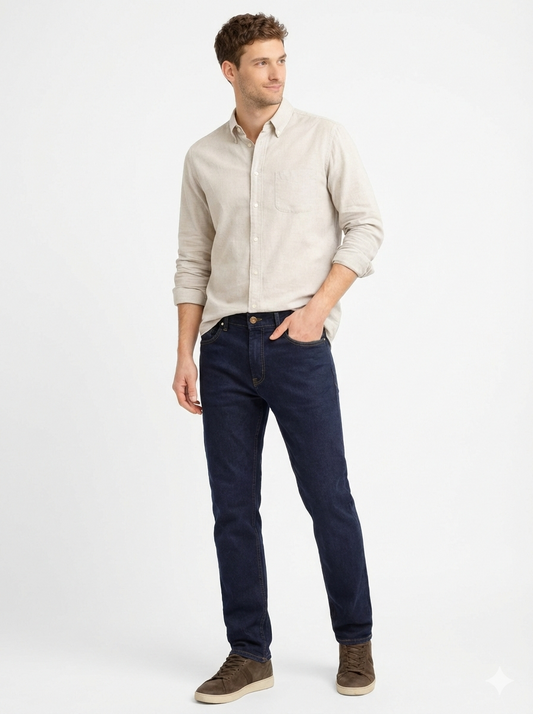 Men’s Navy Blue Classic Straight Jeans — Comfortable Slim Comfort Fit