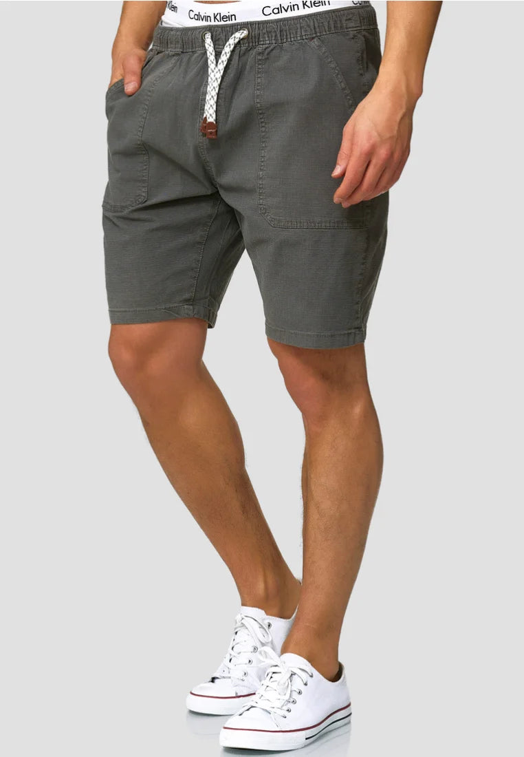 Men’s Charcoal Grey Cotton Casual Shorts – Regular Fit Drawstring Summer Shorts