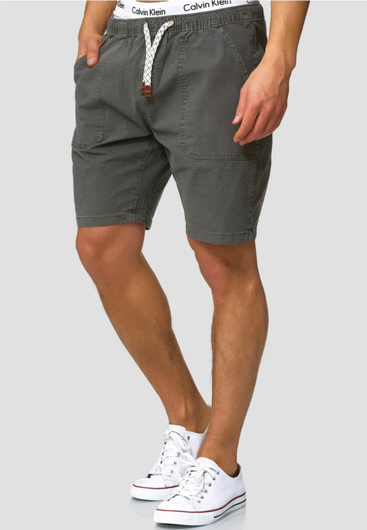 Men’s Charcoal Grey Cotton Casual Shorts – Regular Fit Drawstring Summer Shorts