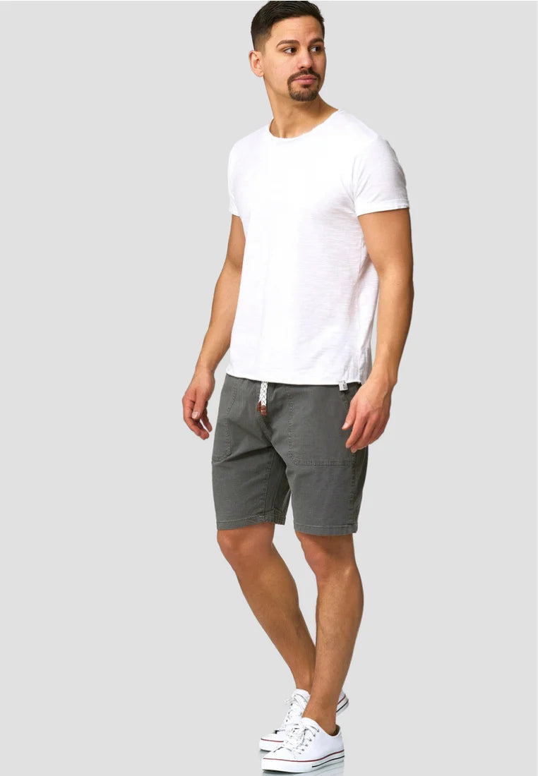 Men’s Charcoal Grey Cotton Casual Shorts – Regular Fit Drawstring Summer Shorts