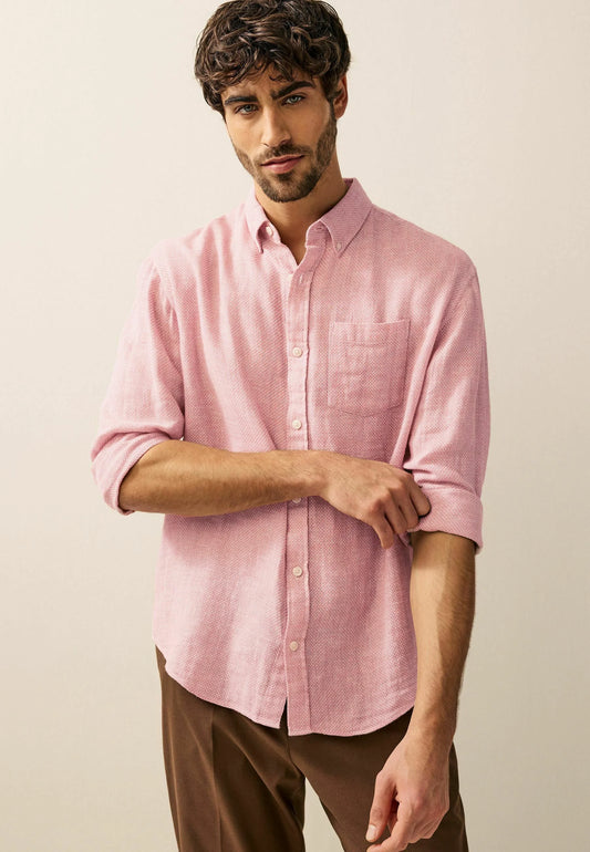 Snapry Men’s Textured Casual Shirt – Soft Pink