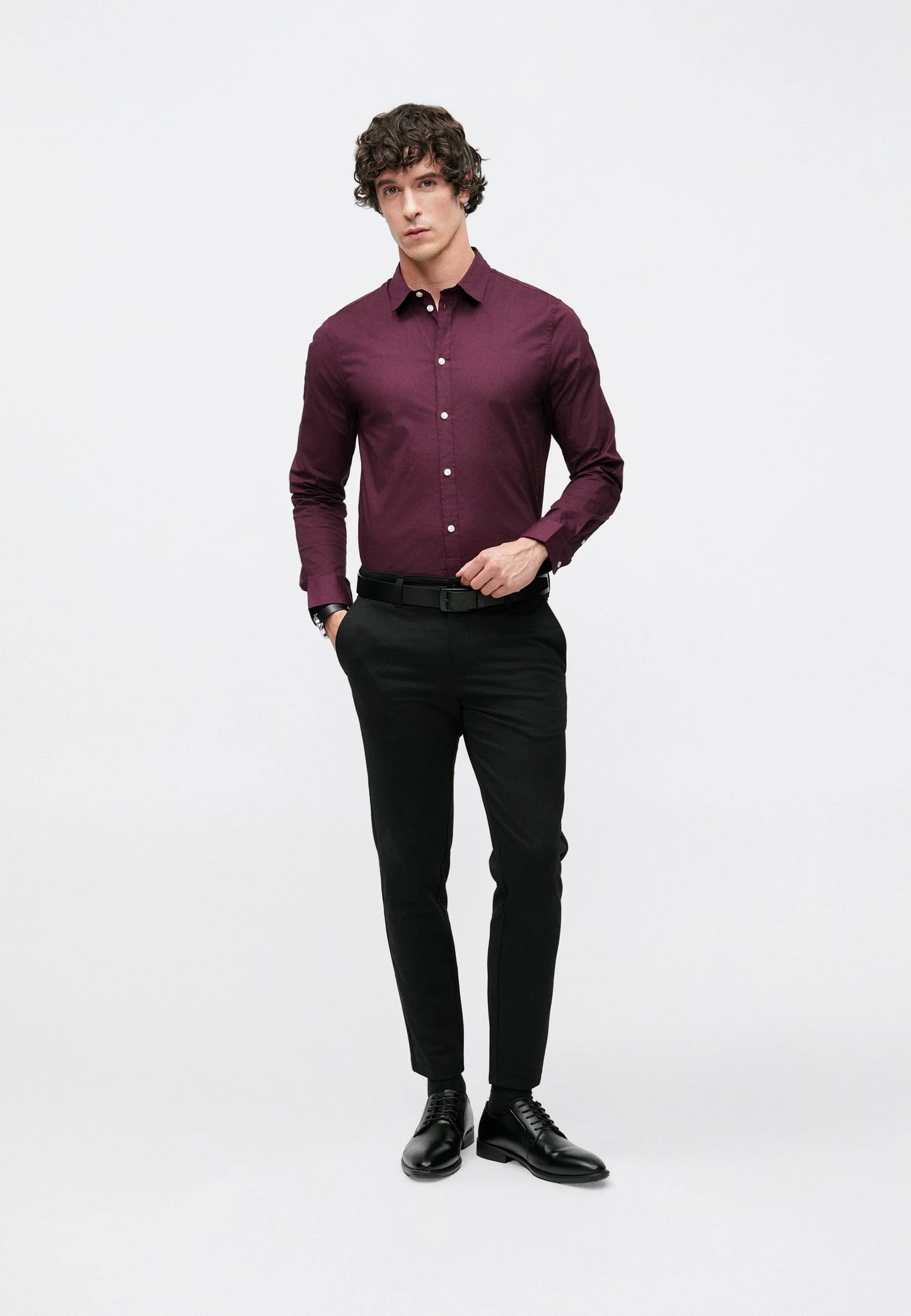 Snapry Men’s Solid Formal Shirt – Wine Maroon