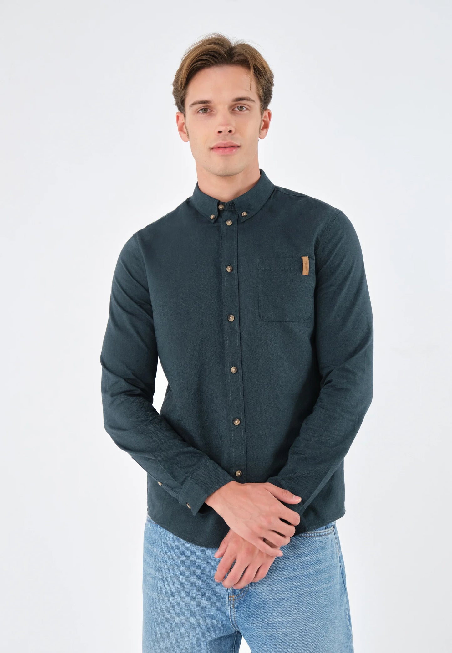 Snapry Men’s Button-Down Casual Shirt – Deep Teal Blue