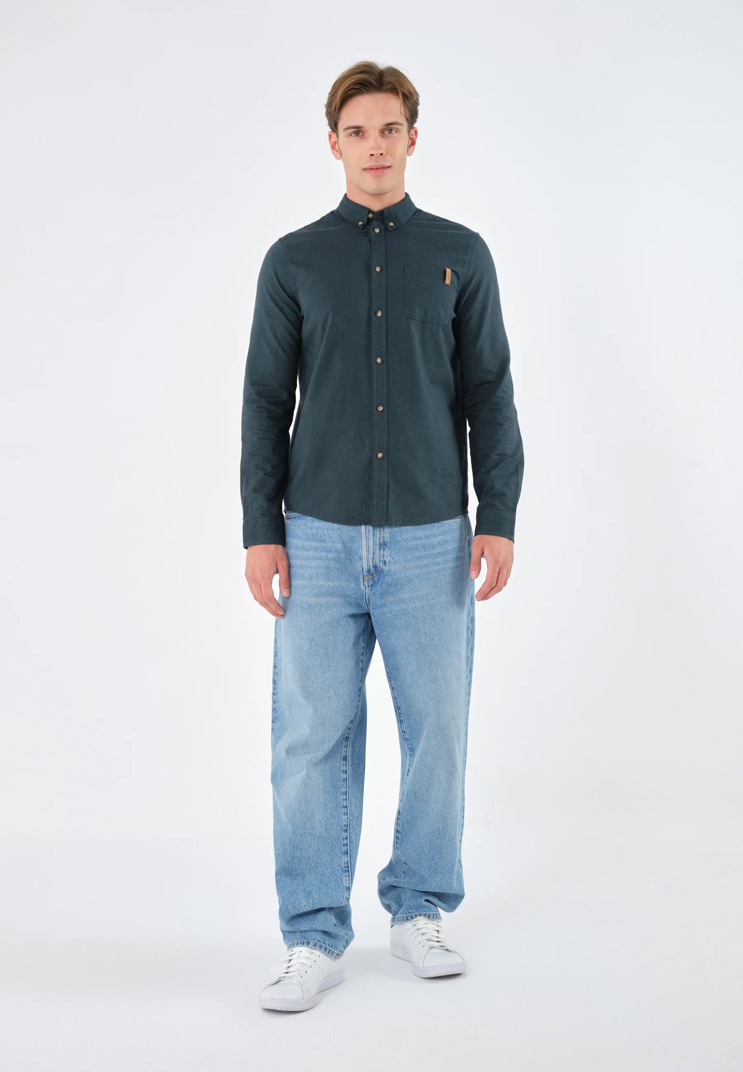 Snapry Men’s Button-Down Casual Shirt – Deep Teal Blue