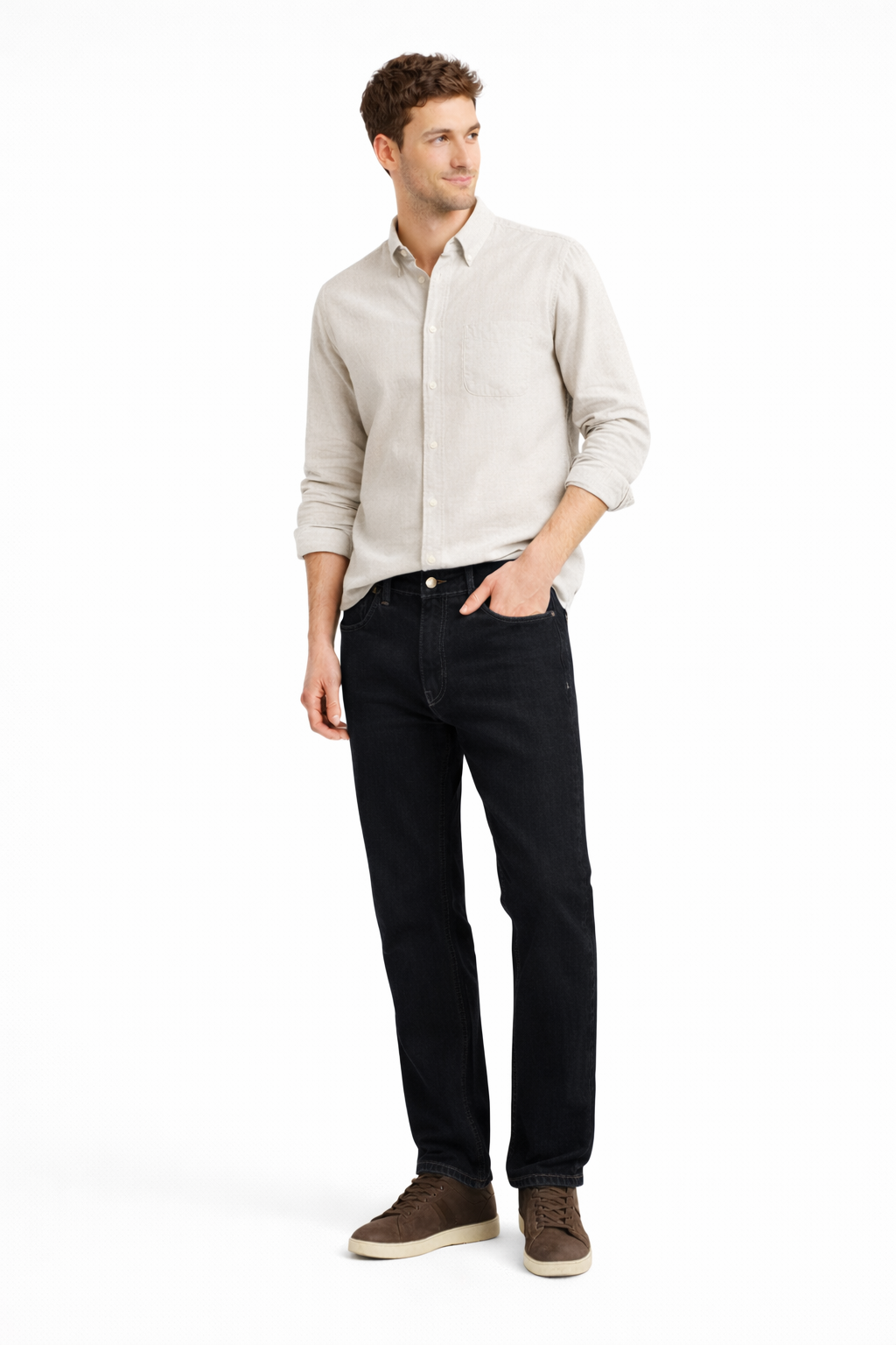 Men’s Jet Black Straight Fit Jeans — Mid-Rise Stretch Denim