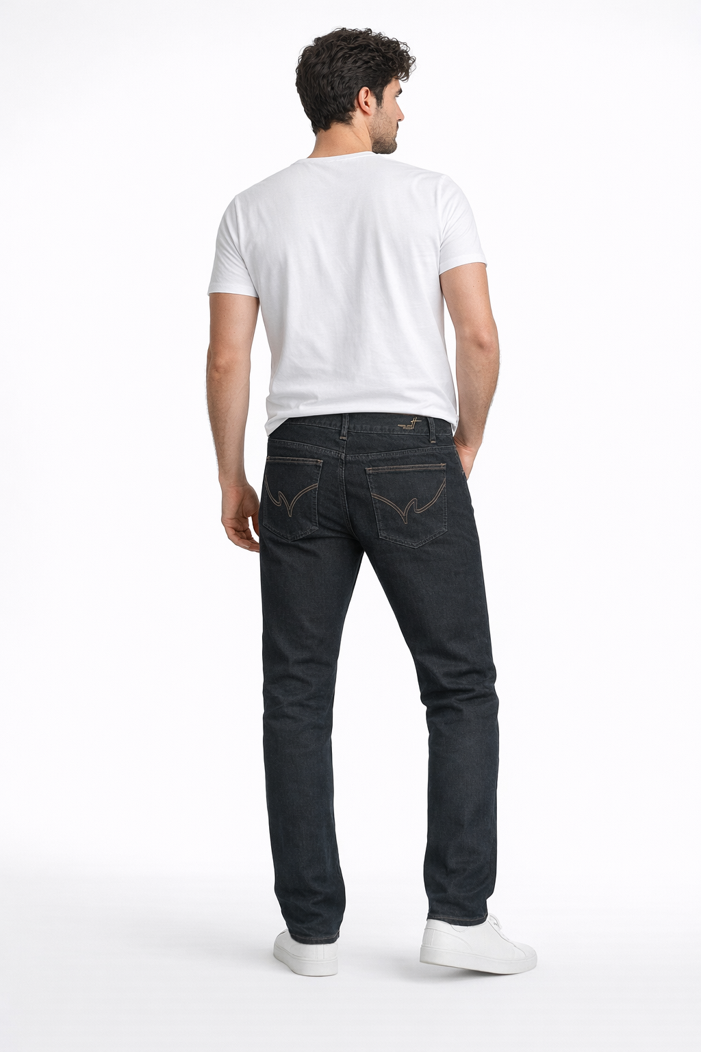 Men’s Washed Black Straight Jeans — Mid-Rise Stretch Denim