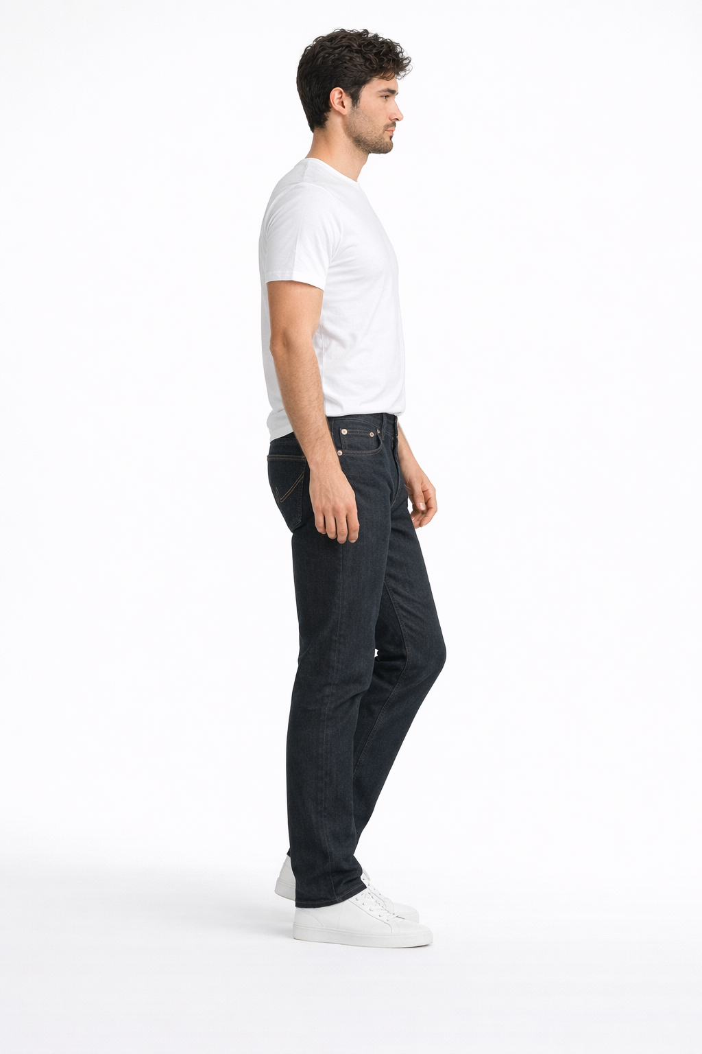 Men’s Washed Black Straight Jeans — Mid-Rise Stretch Denim