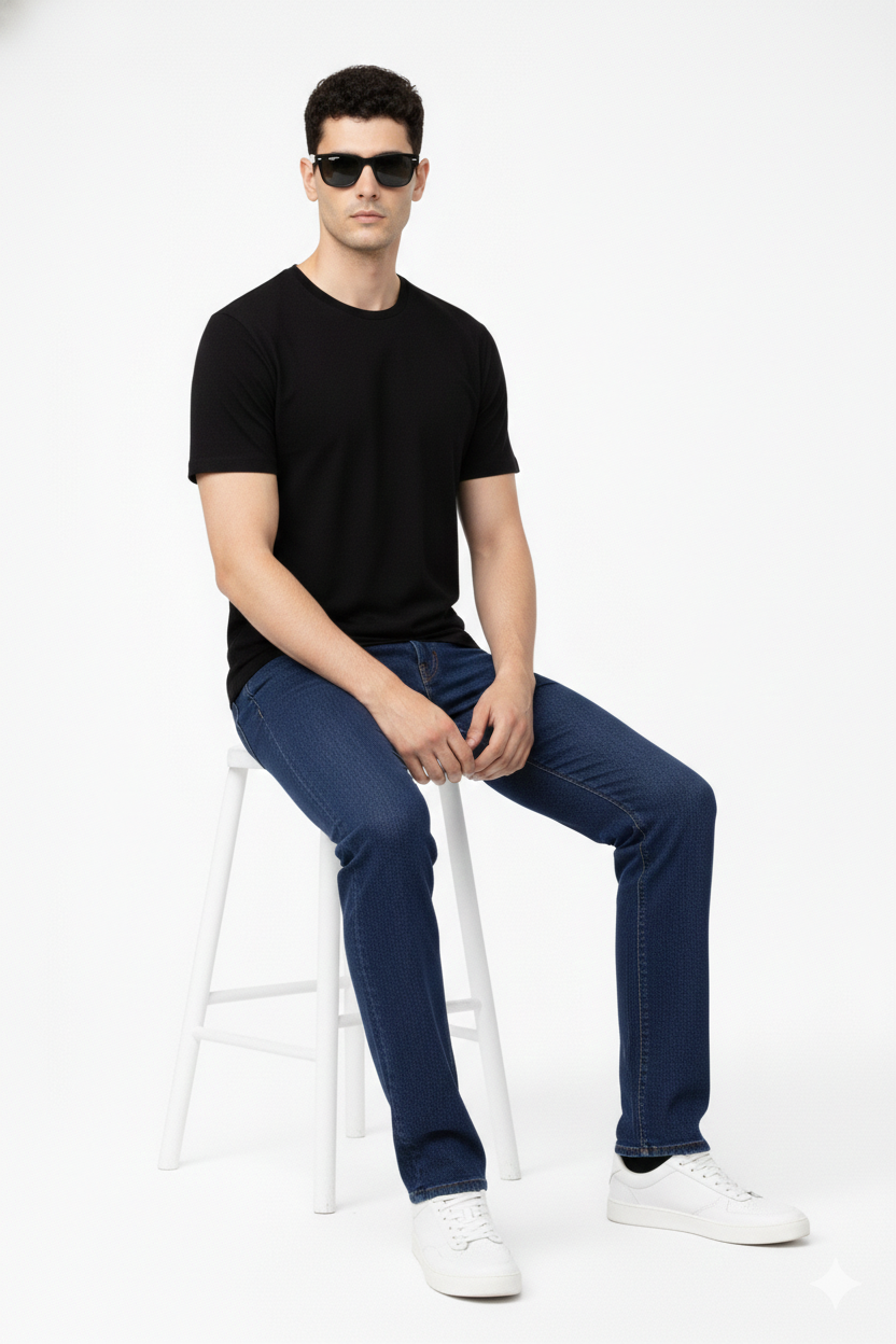 Classic Blue Regular Fit Denim Jeans for Men