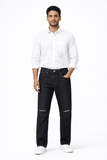 Men’s Black Slim-Straight Jeans with Subtle Knee Distress | Premium Stretch Denim