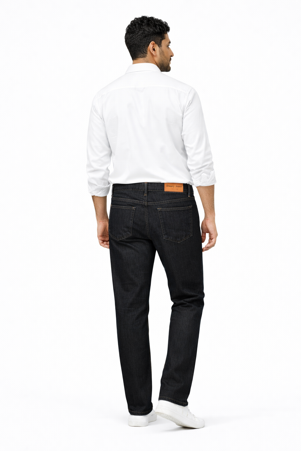 Men’s Black Slim-Straight Jeans with Subtle Knee Distress | Premium Stretch Denim