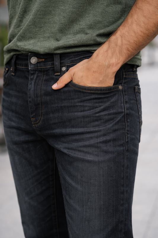 Snapry Men’s Black Straight Jeans — Mid-Rise Stretch Denim